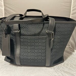 Coach Hampton XL Black Signature Tote with Vachetta Leather Trim F77012